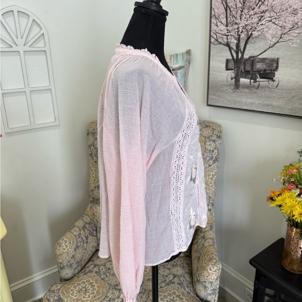 Free People Pink Ruffled Long Sleeve Blouse - Picture 6 of 6